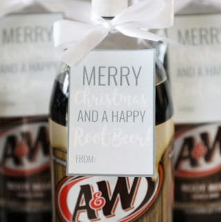 close in of printable merry Christmas and a happy root beer gift tag