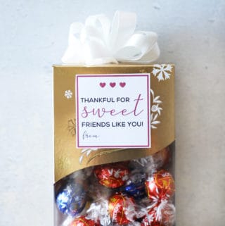 Lindor Truffles with a bow and a free printable gift tag