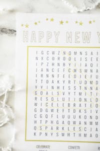 left side close up of a free printable New Year's Eve word search