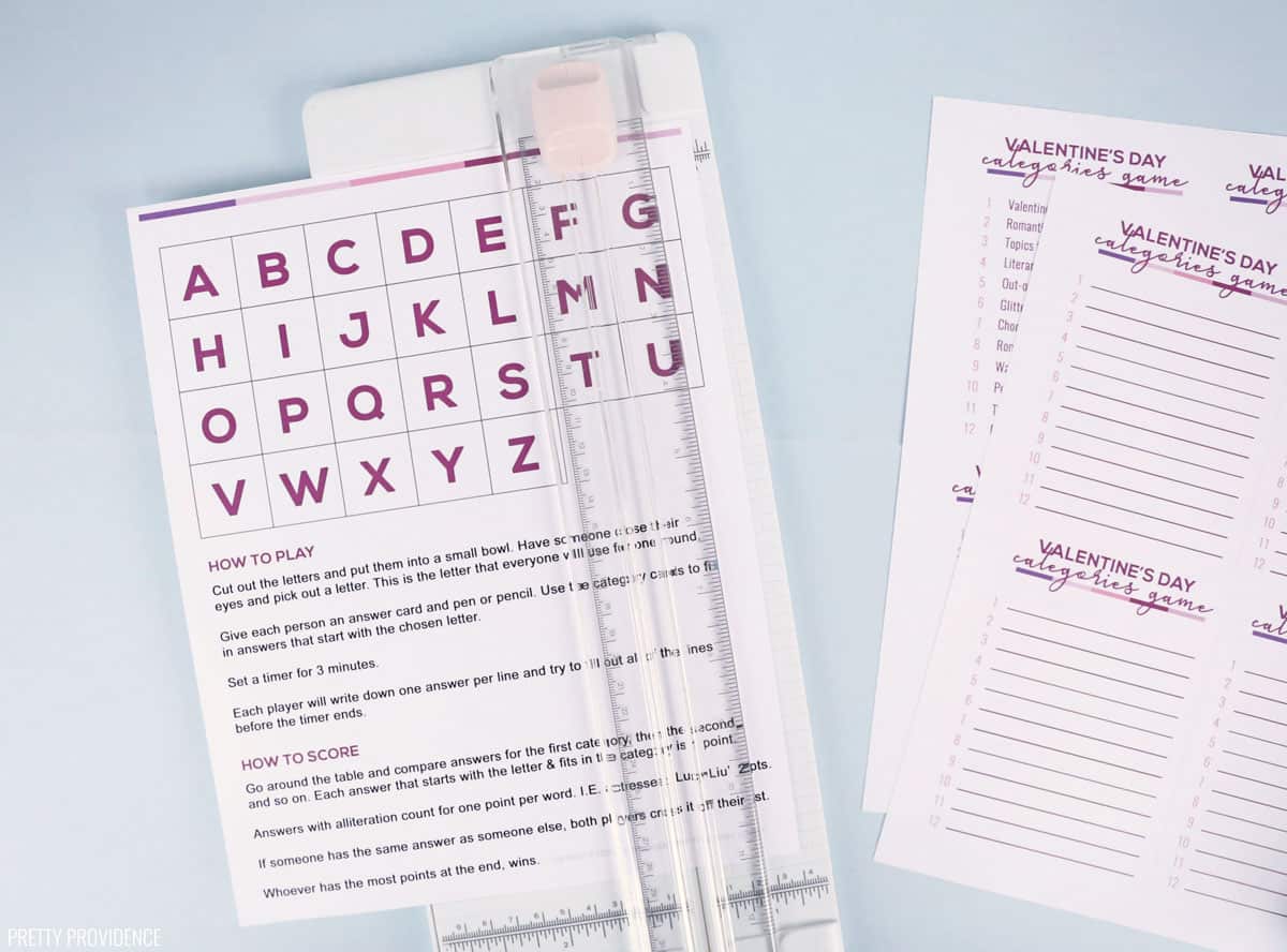 Letters of the alphabet on a printed page with a paper cutter