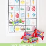 a printable easter bingo sheet with text optimizing for pinterest