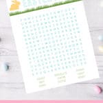 easter word find printable with pink banner at the bottom for pinterest