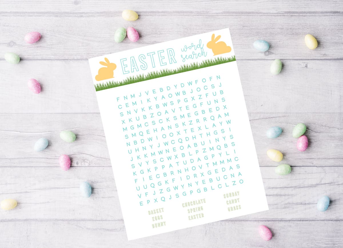 birds eye view of an Easter Word Search printable