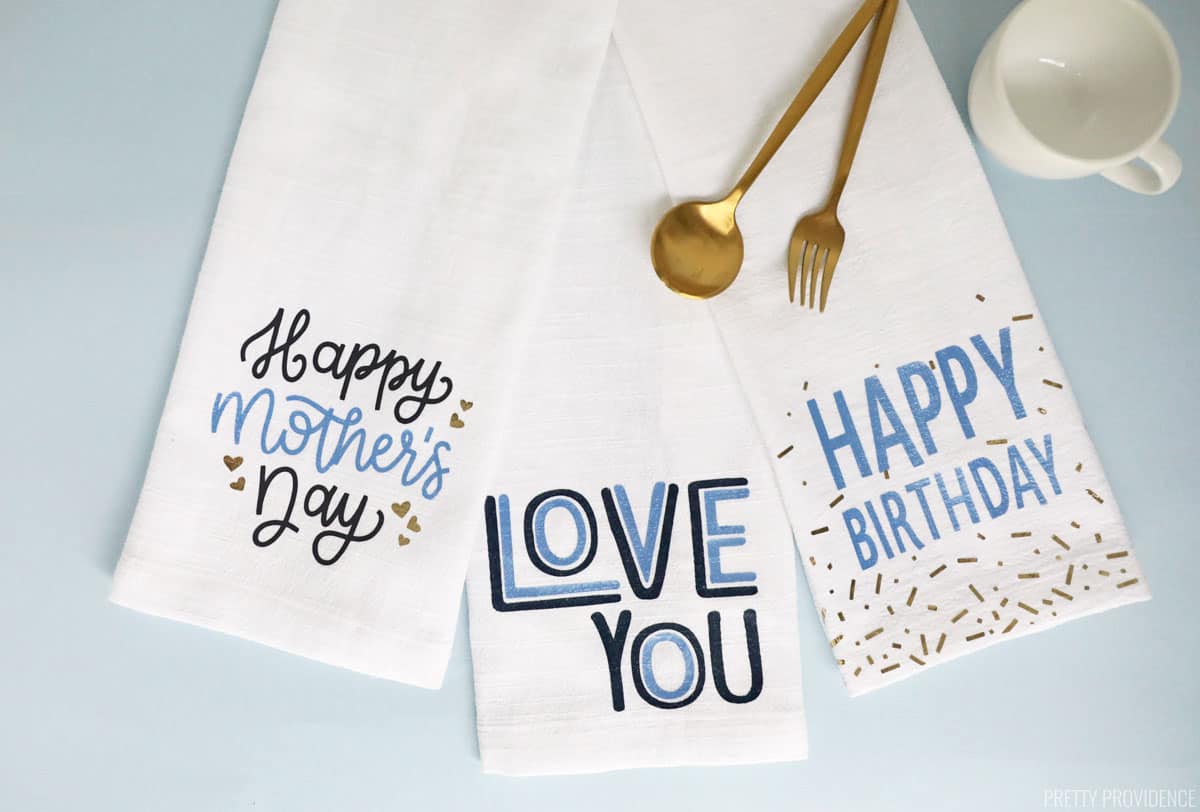 custom napkins made with iron-on for special occasions that say 'happy mother's day' 'love you' and 'happy birthday'