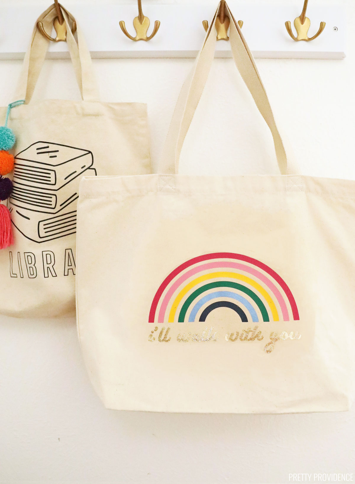 Rainbow DIY tote bag with 'I'll walk with you' under the rainbow