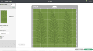 screen shot of cricut design space with ferns on cutting mat