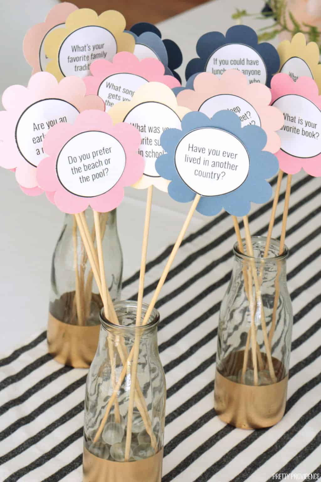 get to know you questions on paper flowers in glass vases