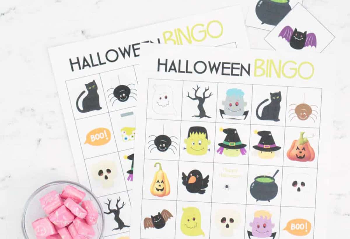 Close up of printable Halloween Bingo cards
