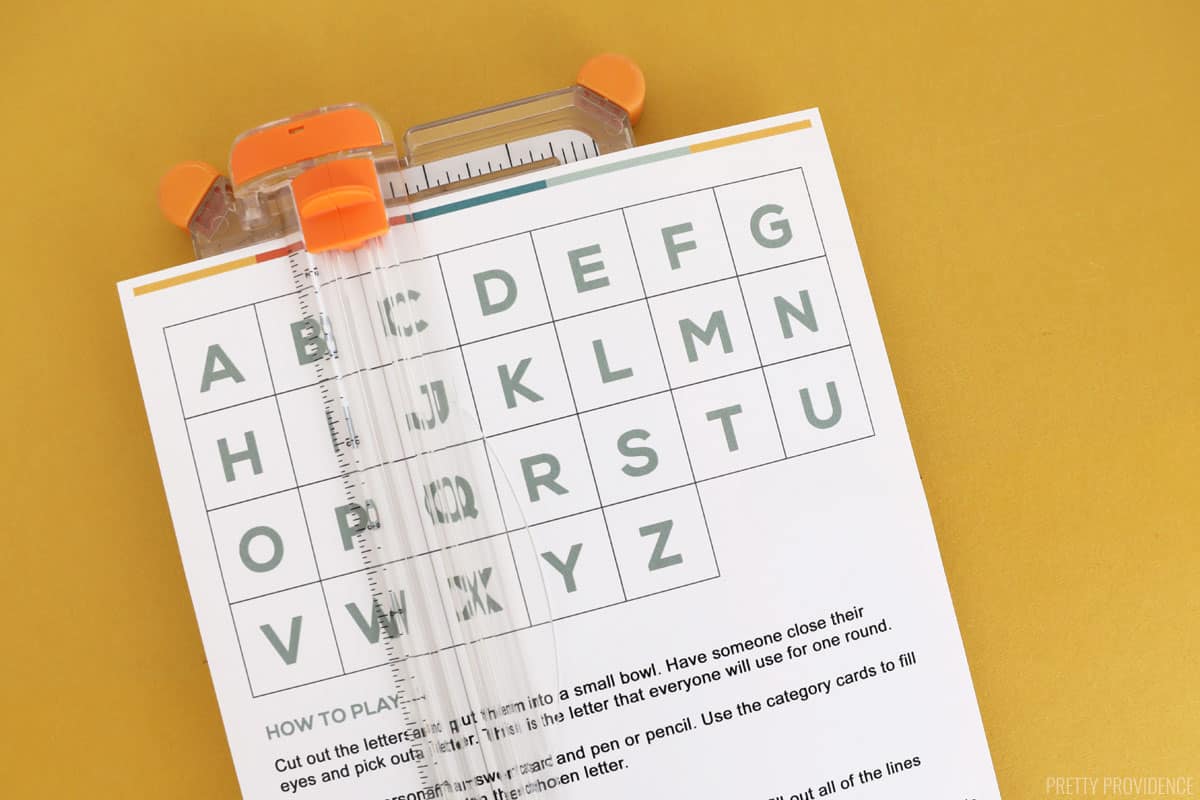 printable scattergories alphabet letters in a paper cutter.