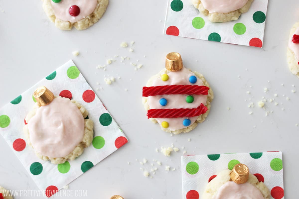 Close up of two Ornament sugar cookies.