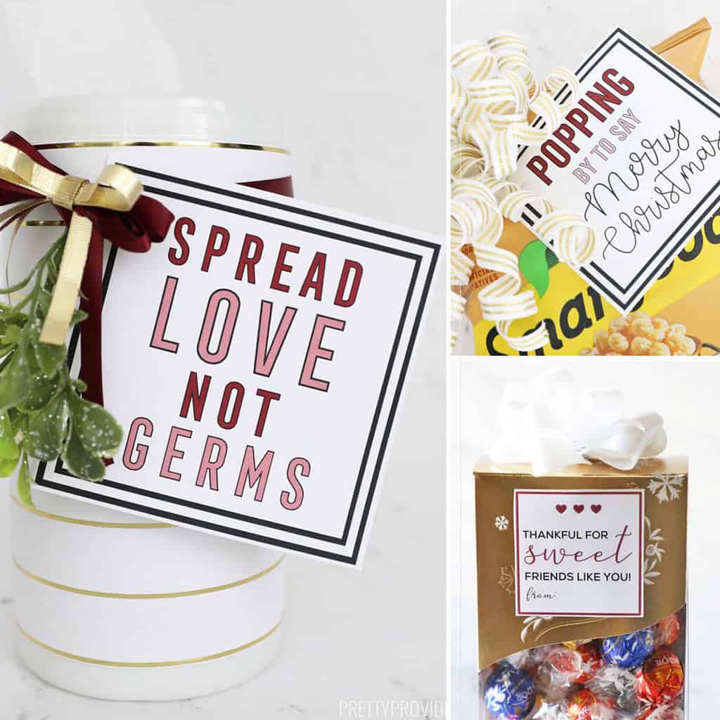 Super easy neighbor gifts collage of gifts with printable tags.