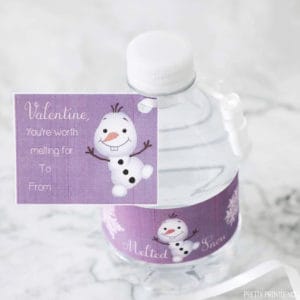 Frozen Valentine tag on a mini water bottle.
