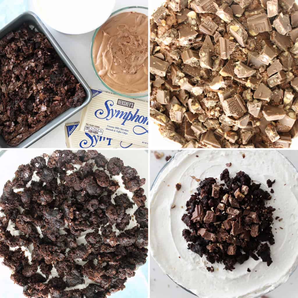 The step by step photos for how to make a chocolate trifle.