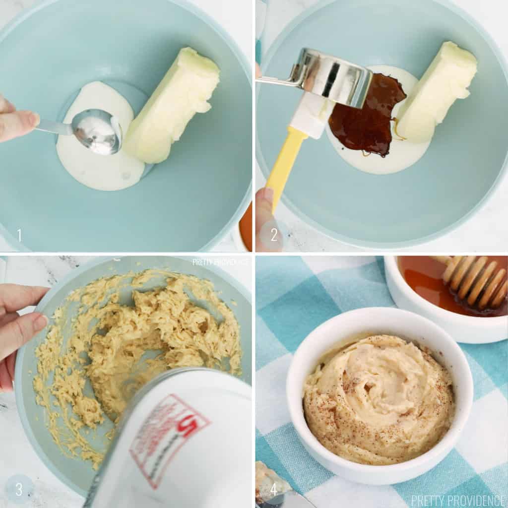 How to make whipped honey butter step by step collage.
