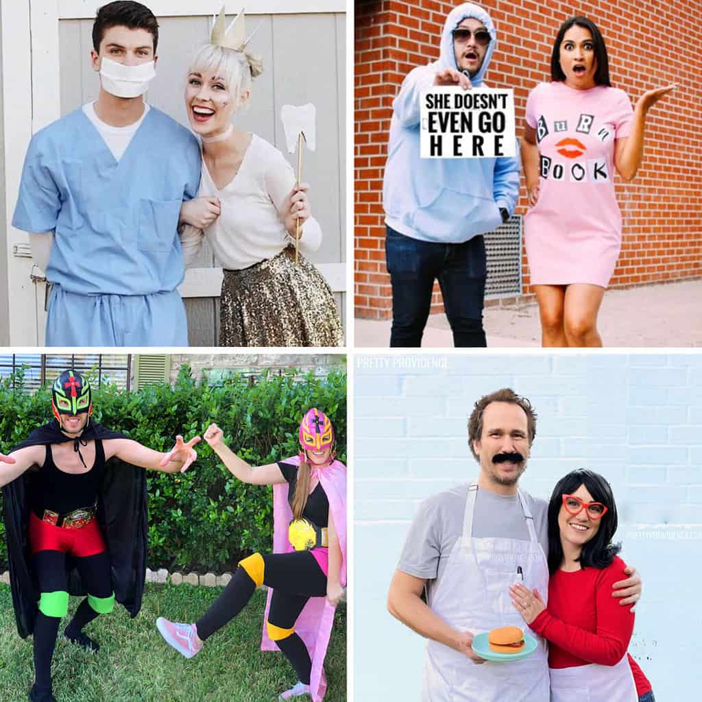 Funny couples Halloween costumes collage.
