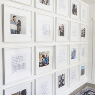 A photo showing how to hang a gallery wall with text overlay for pinterest.