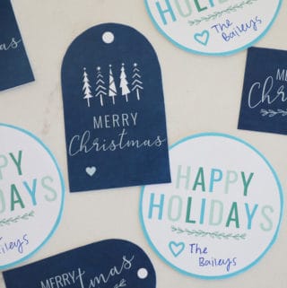 An image showing cute blue Christmas gift tag free printables.