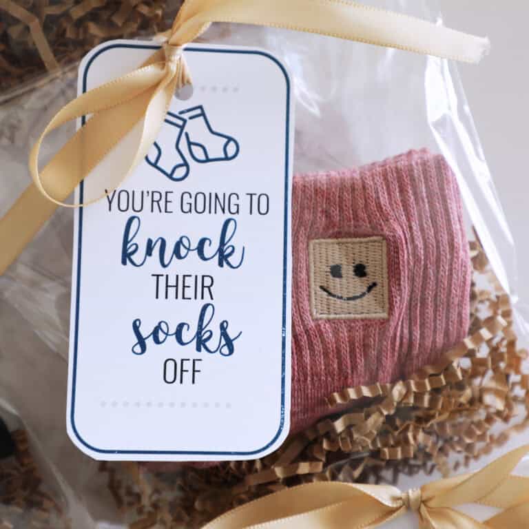 Cute socks gift idea wrapped in cellophane.