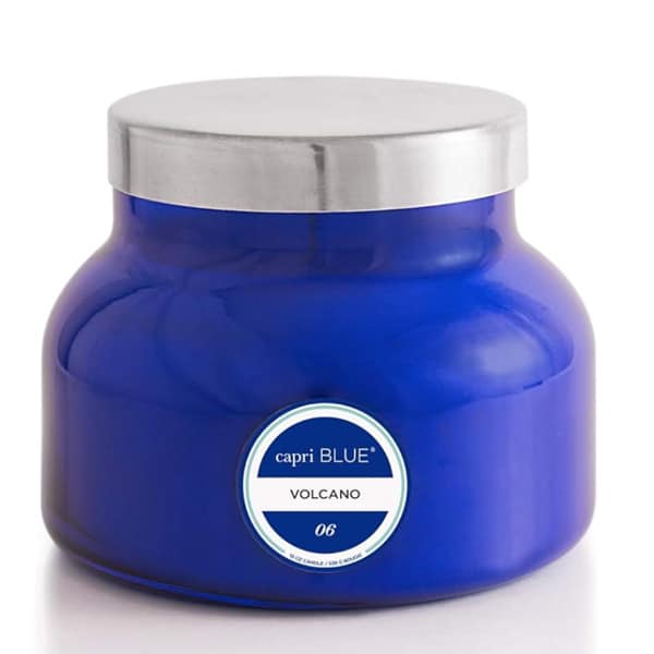 an image of a blue volcano candle