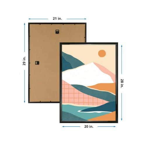Poster frame front and back with measurements of 20" by 28"