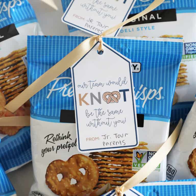 A cute free printable gift tag for a team gift.